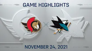 NHL Highlights | Senators vs. Sharks - Nov. 24, 2021