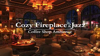 Smooth Jazz Music in Rainy Night Coffee Shop & Sweet Piano Jazz | Cozy Crackling Fireplace for Sleep