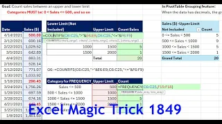 Don’t Use PivotTables. Use COUNTIFS or FREQUNCY Functions Instead. Excel Magic Trick 1849