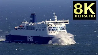 8K video CAR Ferries crossing the Stormy Sea and moor at the Port of Dover