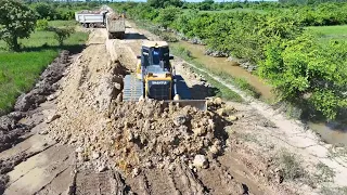 New Road​ Construction, By Bulldozer SHANTUI DH17C2, SHACMAN Dump Truck Unloading