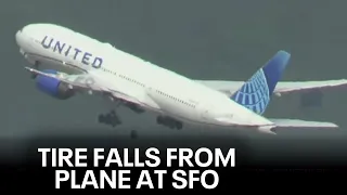 Tire falls off plane at SFO, smashing car