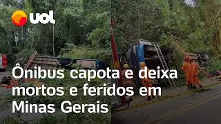 Ônibus capota em rodovia de Minas Gerais e deixa pelo menos sete mortos e treze feridos; vídeo