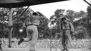 Bob Hope and Jerry Colonna  touring with U.S.O. troupe, entertain U.S. soldiers o...HD Stock Footage