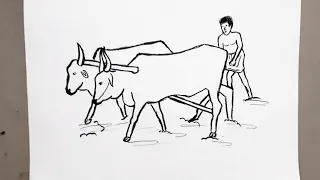 How to sketch farmer and bull| Sketch for beginners| #bull #farmer