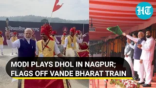 PM Modi plays dhol in Nagpur, greets performers; Flags India’s 6th Vande Bharat train | Watch
