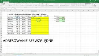Excel 2016 - adresowanie względne i bezwzględne