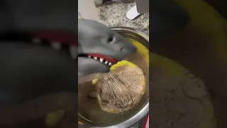Shark Puppet Makes Chocolate Cake