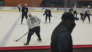 Seattle Kraken. Vince Dunn and Haydn Fleury practicing the puck