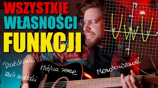 📈WSZYSTKIE WŁASNOŚCI FUNKCJI: Miejsca zerowe, dziedzina, zbiór wartości, monotoniczność, parzystość