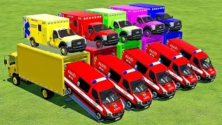 TRANSPORTING POLICE MERCEDES & AMBULANCE WITH ISUZU TRUCKS! Farming Simulator 22