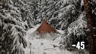 -33C WINTERSOLO  CAMPING IN THE WARMEST HOT TENT ON EARTH ALONE in a HOT TENT ASMR