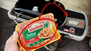 Weber Traveler Portable Gas Grill! / Hot Italian Sausage! / Spotted Cow Beer!