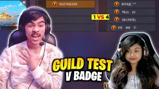 GUILD TEST PRANK ON CUTE V BADGE GIRL 😱🔥 1 vs 4 - garena free fire