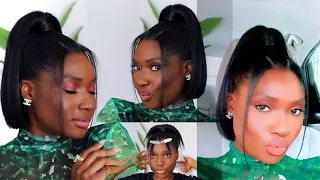 HOW TO || 90's/ KashDoll Inspired BLUNT "BOB" Ponytail | w. Two bang pieces | On Natural Hair |