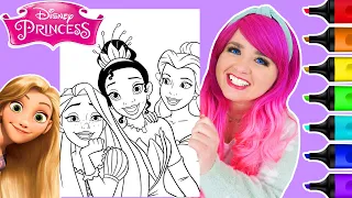 Coloring Disney Princesses Rapunzel, Tiana & Belle Coloring Page | Ohuhu Art Markers
