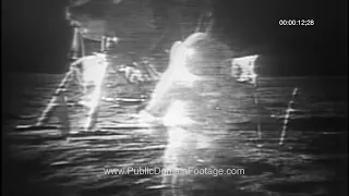 Original grainy television broadcast images of Apollo 11 Man on the Moon archival footage