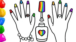Drawing And Coloring A Hand With Rainbow Nailpolish 💅🌈 Drawings For Kids