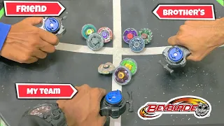 my team vs brother's team vs friend's team metal #beyblade fight in real life | metal beyblade fight