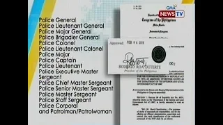 BT: Batas na nagbabago ng rank classification ng mga pulis, pirmado na ni Pres. Duterte