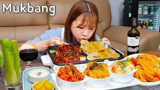 Sub)Real Mukbang- Party Alone 🥳 Steak Garnish 🥩 Vongole Pasta 🍝 Chicken Salad 🥗 Red Wine 🍷 ASMR