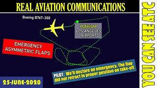 (Real ATC) ASYMMETRIC FLAPS, emergency and return. A Kalitta B767 has got problems over Los Angeles.