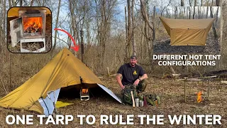 Solo Overnight Building a DIY Hot Tarp Tent in The Woods and Hot Stove Breakfast