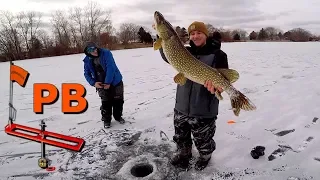 GIANT Pike and BIG Bass Tip Up Fishing!!! New Personal Best