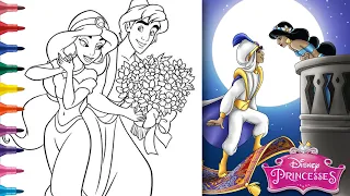 COLORING ALADDIN and JASMINE - Disney Princess Jasmine Valentine's Day Aladdin Jasmine Coloring Page