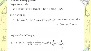 Правила обчислення похідних 10 клас рівень стандарту