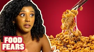 Natto (SLIMY BEANS) Taste Test with Jennelle Eliana | FOOD FEARS