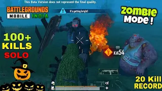 SOLO SURVIVE 100+ KILLS ZOMBIE MODE | 20 KILL RECORD | Battle Ground  Mobile India 🇮🇳  FULL GAMEPLAY