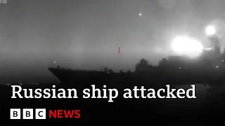 Video of Ukraine drone attack on Russian ship in Black Sea - BBC News