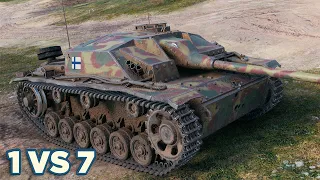 Союзная арта убивается, StuG III G тащит один против семи )) World of Tanks