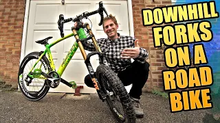 MTB DOWNHILL FORKS ON A ROAD BIKE - DOES IT SHRED?