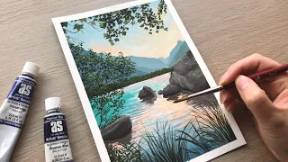 Sunset Mountain Gouache Tutorial