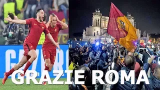 Roma 3 - 0 Barcellona:TIFOSI in strada (L' esultanza di Pallotta, Venditti e Carlo Verdone)