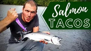 Coho Salmon Catch & Cook at the River!!! | 4K | Salmon Tacos!