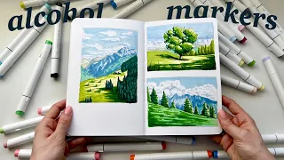 'painting' landscapes with alcohol markers ✨ Ohuhu markers