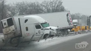 01-31-2023 I-40 Heavy Icing in Crittenden County, AR - Semi JackKnife - Plows