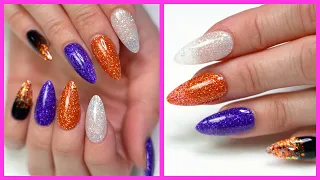 Easy Halloween Glitter Nails | Full Cover Tips Applied with Fiber Gel | New Set