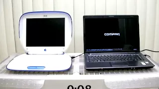 Bootup Challenge between an old Apple iBook and a Vista computer