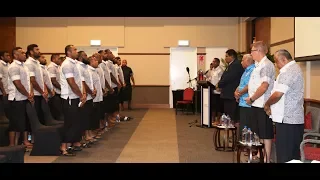 Fijian Prime Minister Hon. Voreqe Bainimarama presents Jerseys to Vodafone Flying Fijians