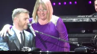 Gary Barlow on stage with 'Michelle' Nottingham 17 April 2014