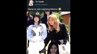 Sana has no idea so she copies Momo