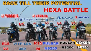 VITPILEN 250 VS GIXXER 250 VS RS200 VS NS200 VS R15 V3 VS R15M [ HEXA BATTLE RACE ][ ASLI KING KON ]