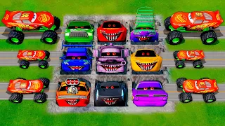 Mega pits with Pixar Cars EXE and Mcqueen Vs Big & Small Monster Truck McQueen! BeamNG.Drive Battle!