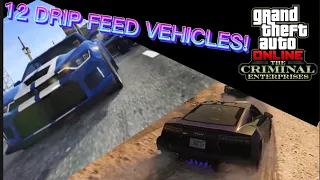 All 12 Drip Feed Vehicles Part Of The Criminal Enterprises DLC In GTA V Online.