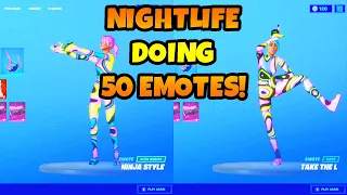 Fortnite Nightlife Skin Doing 50 Emotes (MUSIC REACTIVE SKIN)