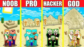 Minecraft Battle: SAND DESERT BASE HOUSE BUILD CHALLENGE - NOOB vs PRO vs HACKER vs GOD / Animation